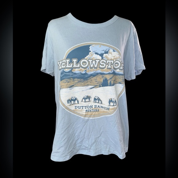 Yellowstone Tops - Yellowstone Dutton Ranch Light Blue Graphic Tee